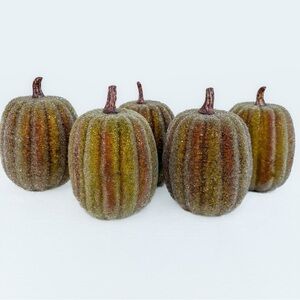 (Quantity of 5) Green-Tone Beaded Textured Pumpkins - appropriately 5”H x 3.25”W